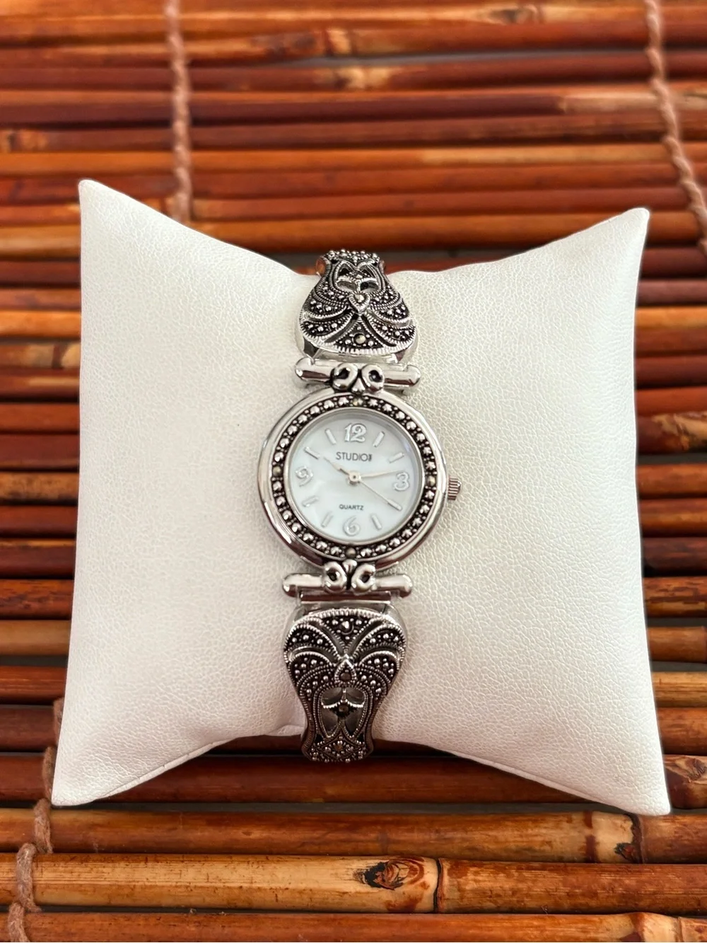 Studio Silver-Tone Marcasite Accent Women's Bracelet Watch Needs Battery